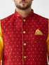 Vastramay Men's  Maroon Zari Weaved Jacket With Kurta Pyjama Set